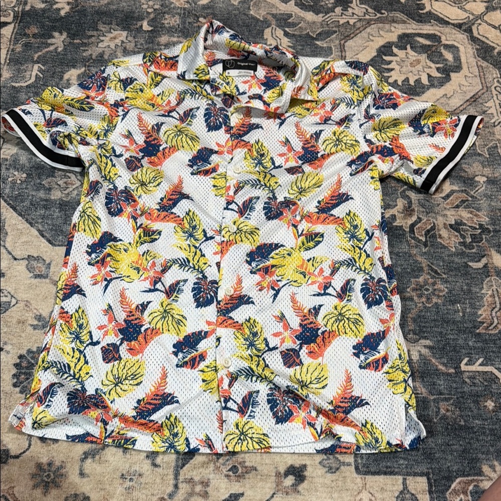 Tropical Floral Short-Sleeve Button-Up Shirt - White